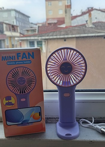 Mor Mini El Vantilatörü ve Telefon Tutucu - Görsel 3