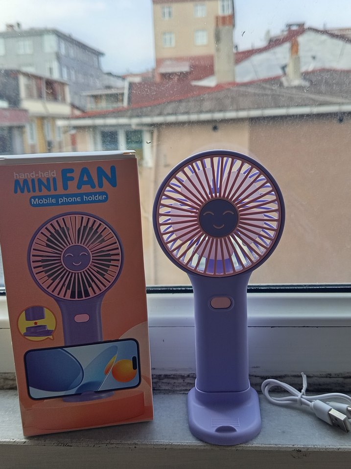 Mor Mini El Vantilatörü ve Telefon Tutucu - Görsel 3
