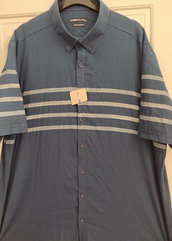 Düğmeli Kısa Kollu Mavi Erkek Gömlek LCW XXL - Görsel 2