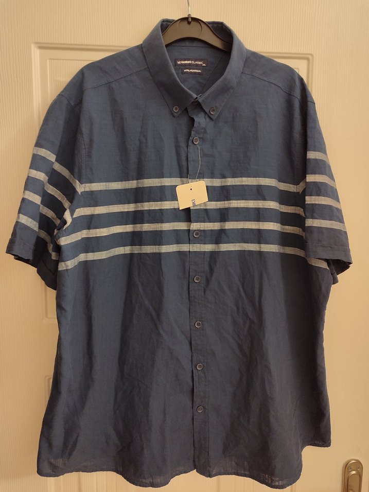 Düğmeli Kısa Kollu Mavi Erkek Gömlek LCW XXL - Görsel 4