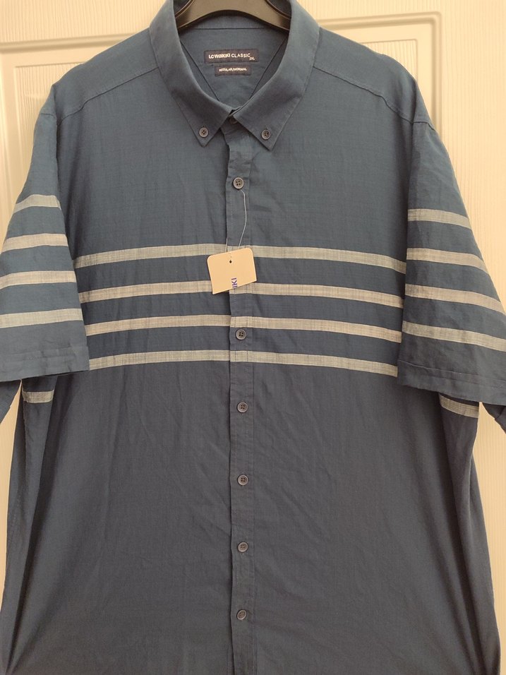 Düğmeli Kısa Kollu Mavi Erkek Gömlek LCW XXL - Görsel 2