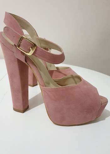 Pudra Süet Platform Topuklu Kadın Ayakkabı abiye düğün - Görsel 3