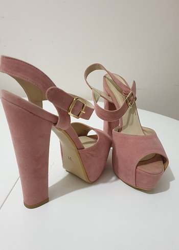 Pudra Süet Platform Topuklu Kadın Ayakkabı abiye düğün - Görsel 2