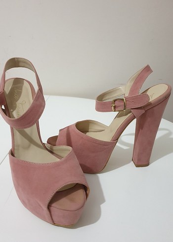 Pudra Süet Platform Topuklu Kadın Ayakkabı abiye düğün - Görsel 6