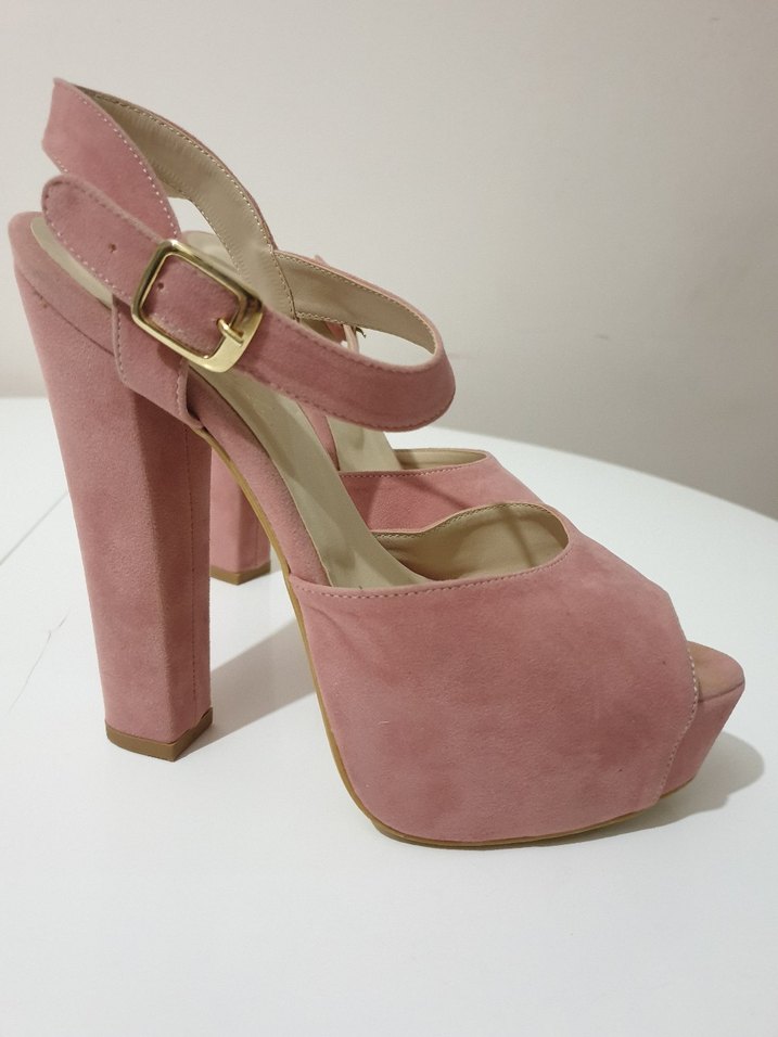 Pudra Süet Platform Topuklu Kadın Ayakkabı abiye düğün - Görsel 3