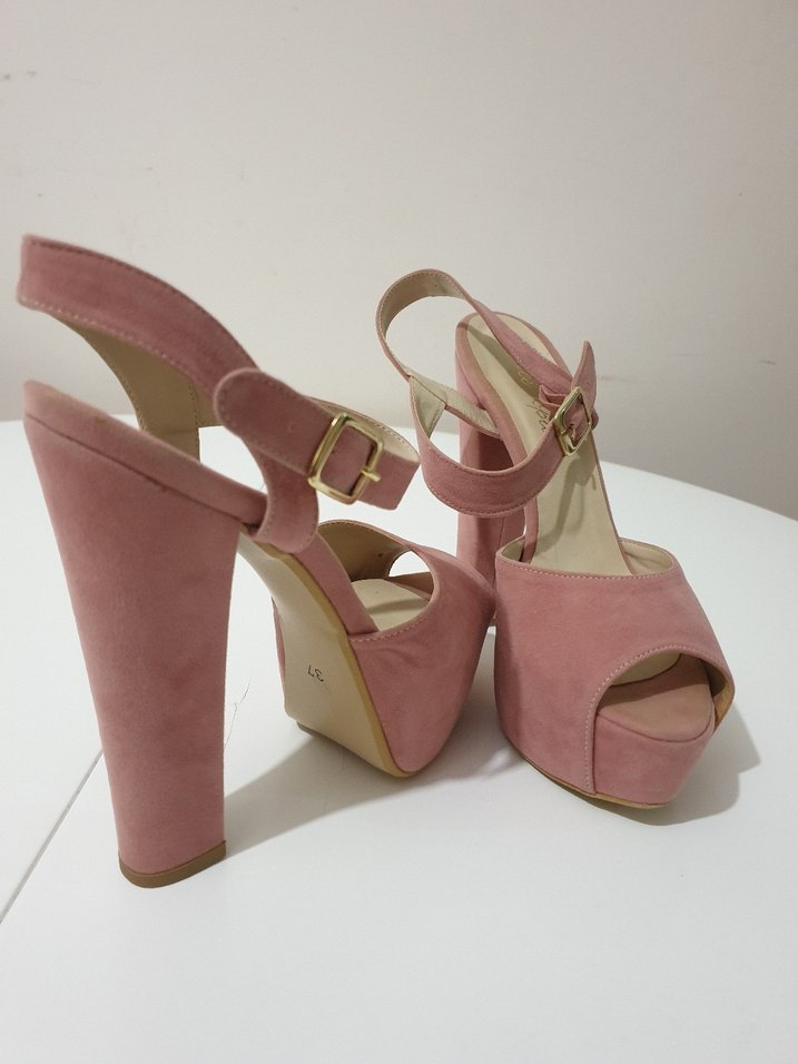 Pudra Süet Platform Topuklu Kadın Ayakkabı abiye düğün - Görsel 2