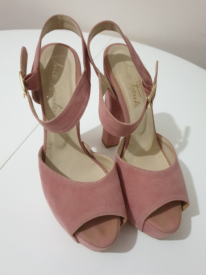 Pudra Süet Platform Topuklu Kadın Ayakkabı abiye düğün - Görsel 4