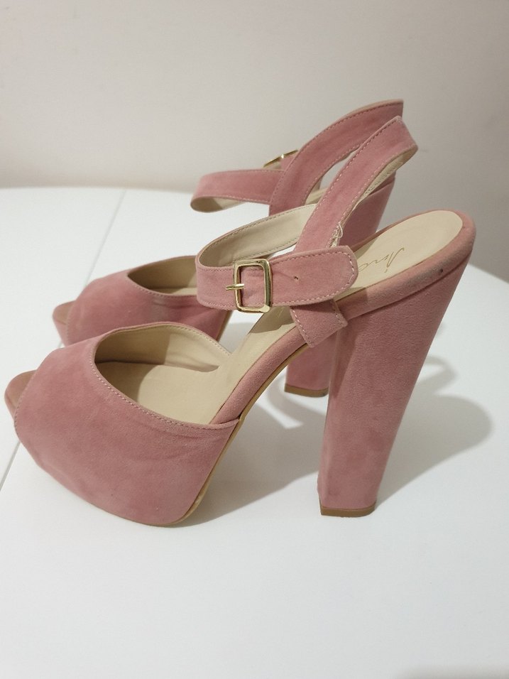 Pudra Süet Platform Topuklu Kadın Ayakkabı abiye düğün - Görsel 5