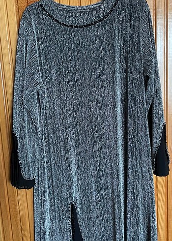 Gri Uzun Kollu Bohem Keten Triko Elbise - Görsel 2