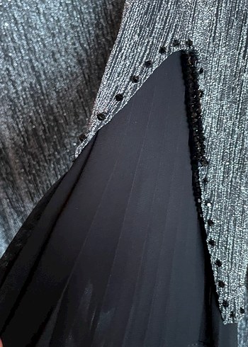 Gri Uzun Kollu Bohem Keten Triko Elbise - Görsel 3