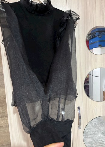 Zara Uzun Kollu Siyah Gotik Fırfırlı Bluz