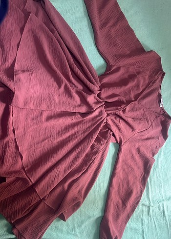 36 Beden Kemerli, V Yakalı Mini Elbise