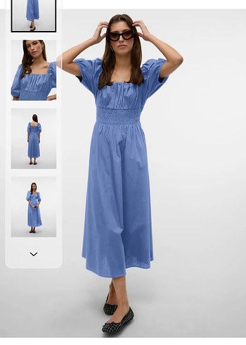 Navy Denim Uzun Elbise