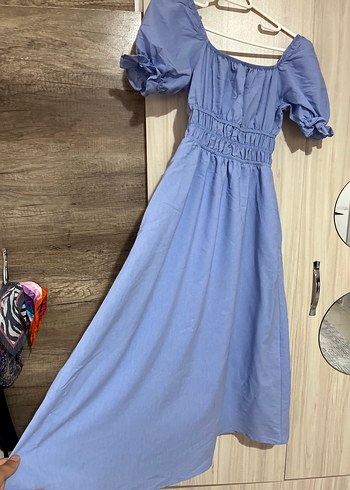 Koton Navy Denim Uzun Elbise