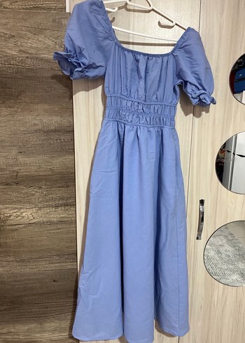 36 Beden Navy Denim Uzun Elbise