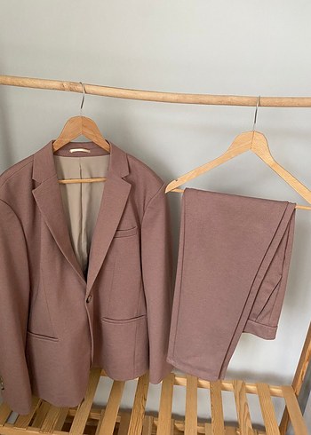 Bordo erkek Keten Regular Fit Blazer takım alt üst