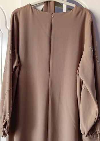 50 Beden camel Renk Bej Uzun Kollu Nakışlı Kadın Elbise