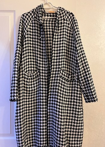 Gri Ekose Uzun Kollu Midi Kadın Kap - Görsel 2