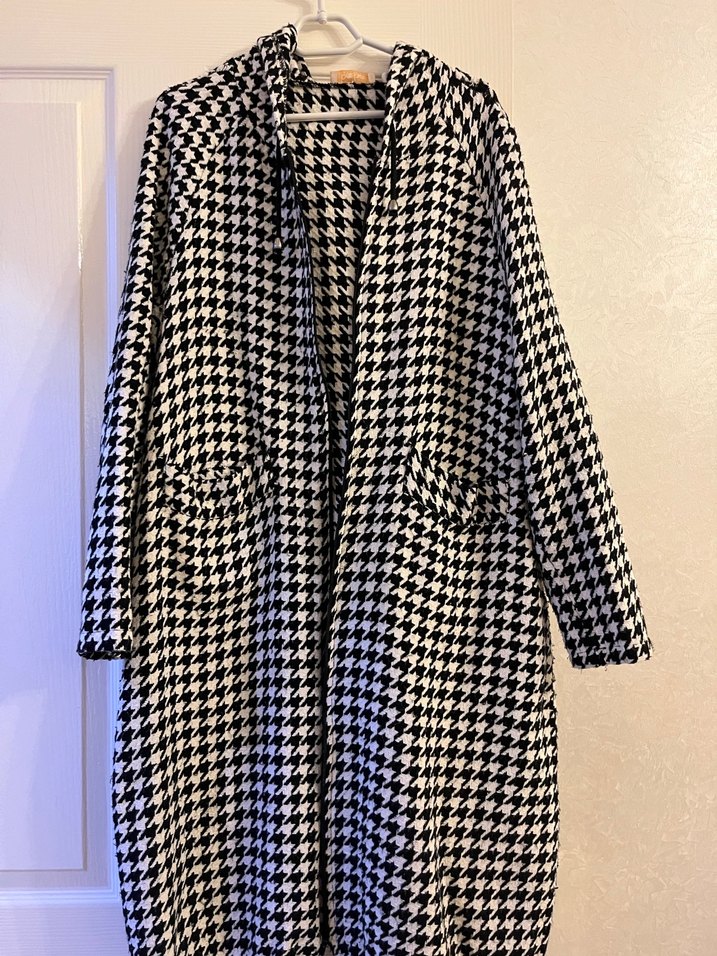 Gri Ekose Uzun Kollu Midi Kadın Kap - Görsel 2