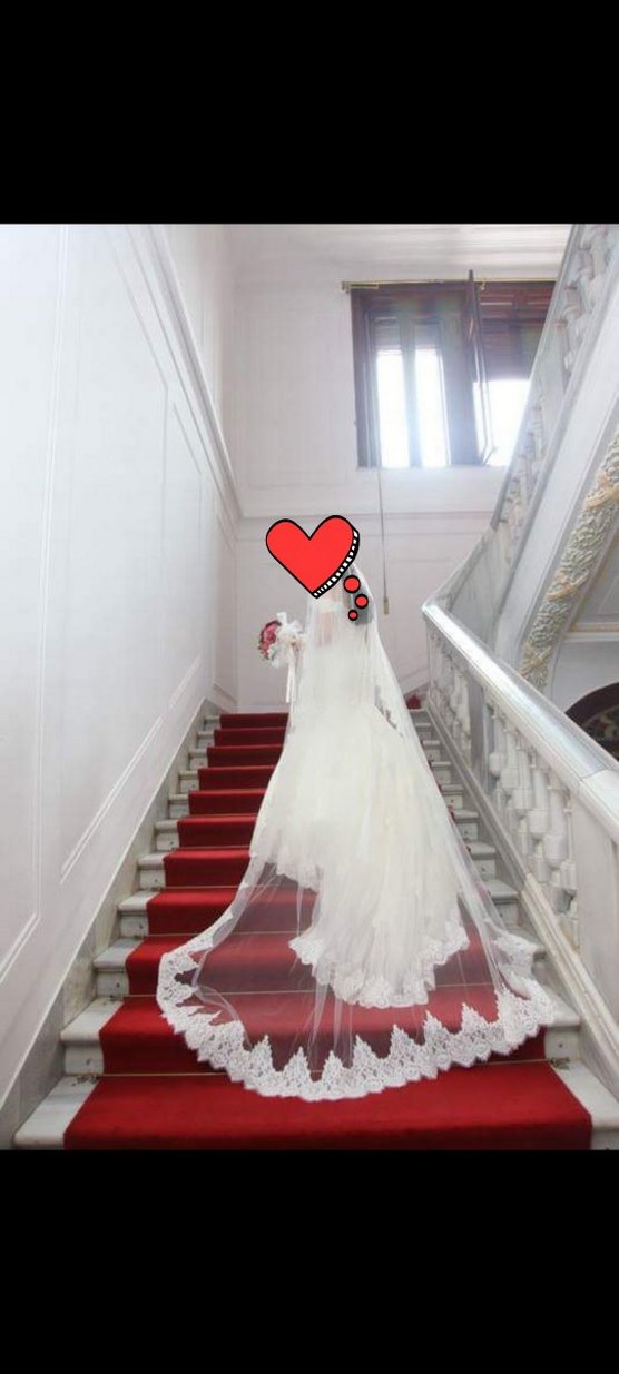 uzun kuyruklu , uzun duvakli fransiz dantel gelinlik - Görsel 2