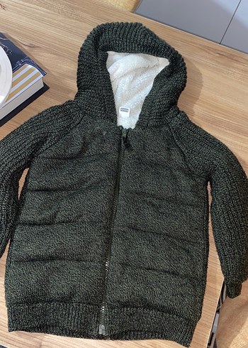 24-36 Ay Beden Kapşonlu Erkek Çocuk koyu yeşil Triko Ceket