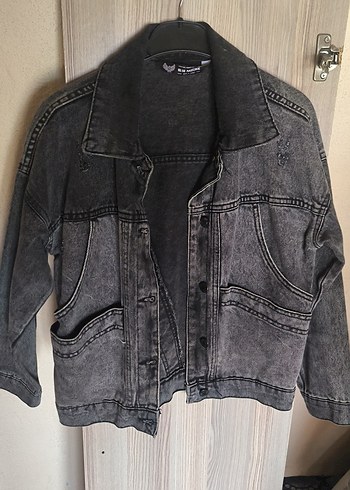 Gri Oversize Kadın Denim Ceket