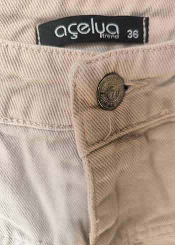Bej Kadın Kot Pantolon Butonlu