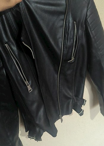 38 Beden Kadın Siyah Deri Biker Ceket