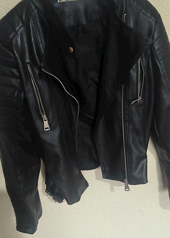 Kadın Siyah Deri Biker Ceket