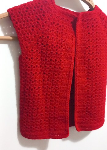 Kız Çocuk Kırmızı Triko Kolsuz Yelek - Görsel 2