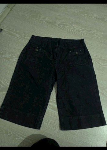 Kadın Lacivert Kot Midi Şort Kemerli - Görsel 3