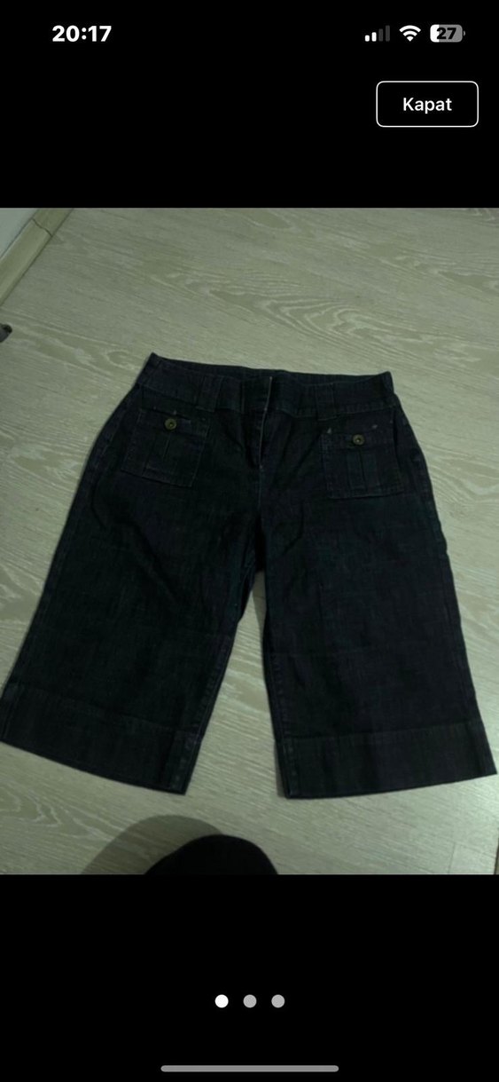 Kadın Lacivert Kot Midi Şort Kemerli - Görsel 3