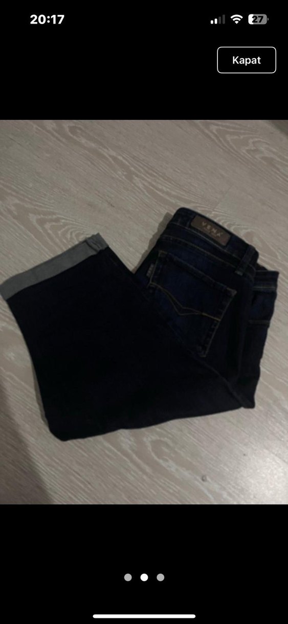 Kadın Lacivert Kot Midi Şort Kemerli - Görsel 2