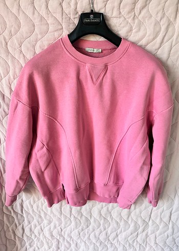 l Beden Pembe Kadın Sweatshirt, Bisiklet Yaka, Salaş Kesim