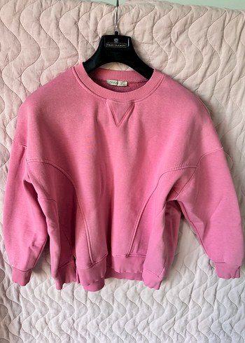 Pembe Kadın Sweatshirt, Bisiklet Yaka, Salaş Kesim