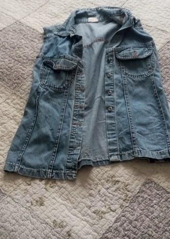 Düğmeli Kolsuz Mavi Denim Ceket