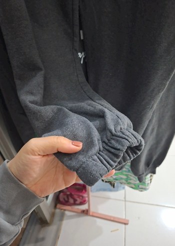 Gri Kapüşonlu HAPPINESS Sweatshirt gri M - Görsel 4