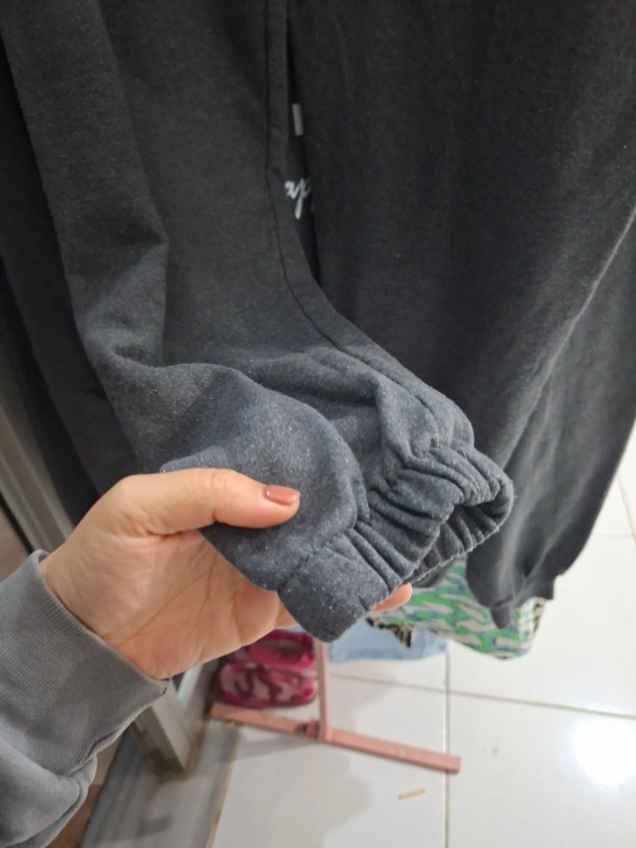 Gri Kapüşonlu HAPPINESS Sweatshirt gri M - Görsel 4