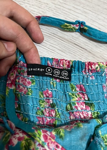 34 Beden Çiçek Desenli Turkuaz Bohem bluz