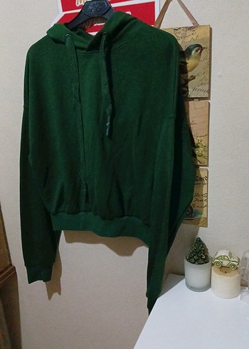 Stradivarius Koyu Yesil Kapusonlu Rahat Sweatshirt