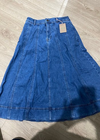 Mavi Midi Denim Kadın Etek