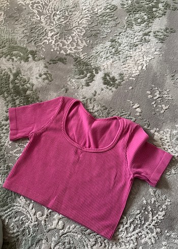 Pembe Kısa Kollu Crop Top