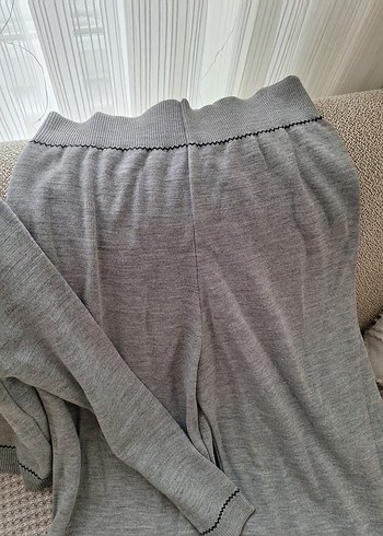 Gri Düğmeli Uzun Triko Kadın Takım - Görsel 3