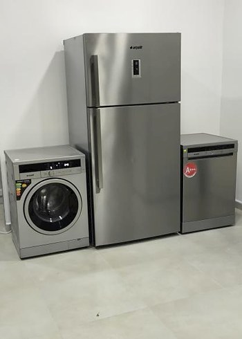 Gri Ev Aletleri Seti Buzdolabı Çamaşır Makinesi Bulaşık Makinesi