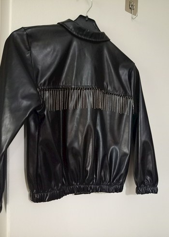 Düğmeli Siyah  Deri Çocuk Ceket - Görsel 2