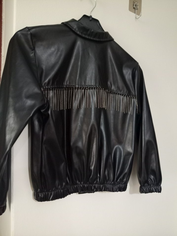 Düğmeli Siyah  Deri Çocuk Ceket - Görsel 2