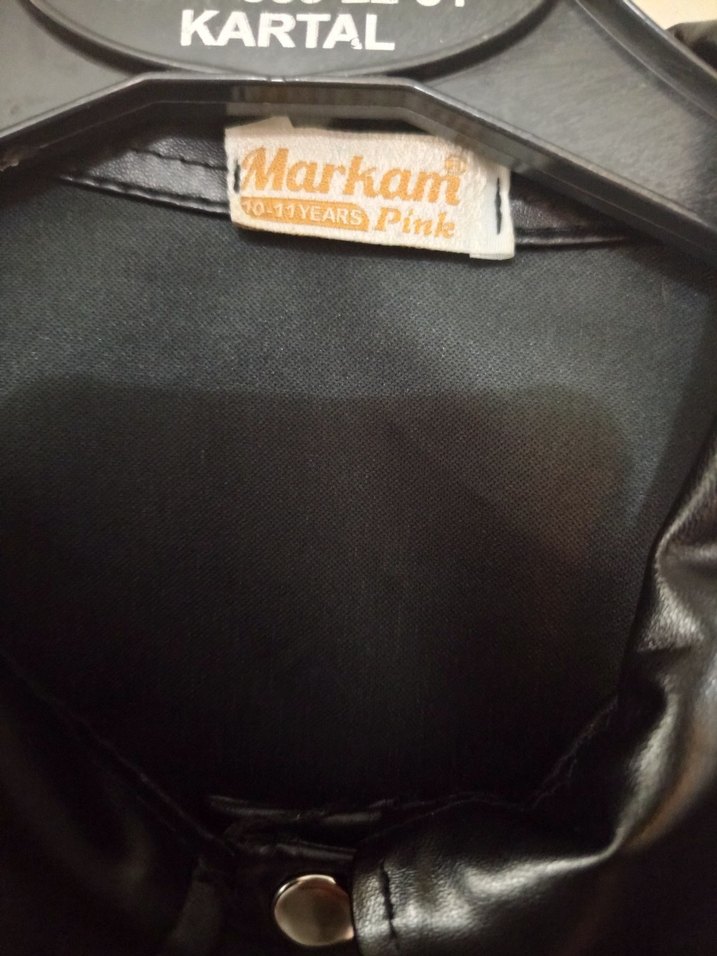 Düğmeli Siyah  Deri Çocuk Ceket - Görsel 4