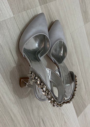 38 Beden Gri Stiletto Topuklu Kadın Abiye Ayakkabı