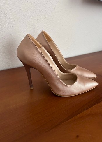 39 Beden Bej Deri Stiletto Kadın Topuklu Ayakkabı