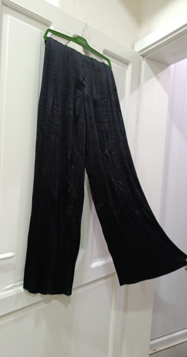 Siyah Pilili Kadın Uzun Kumaş Pantolon - Görsel 2